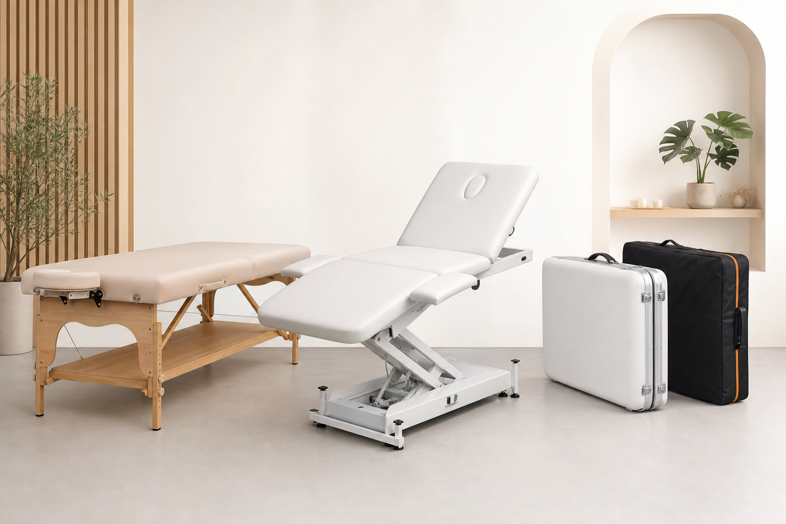 Professionelle Massageliege von SOLENI, elektrisch höhenverstellbar für Praxis und Wellness