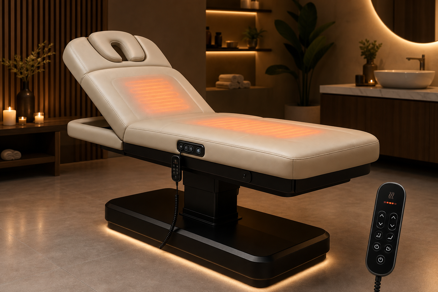 Elektrische Massageliege mit Heizfunktion Temperatursteuerung im Wellness SPA Einsatz