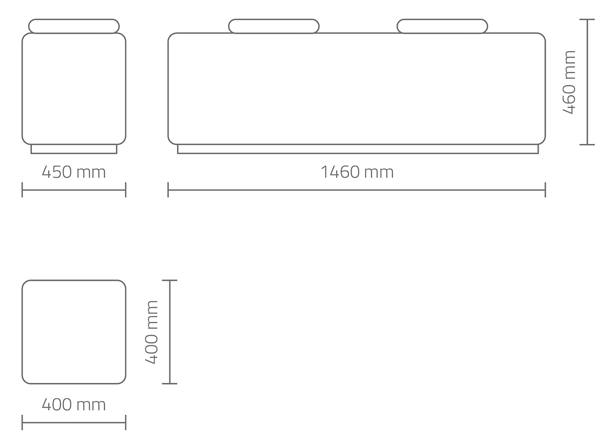 Nat Sofa Bench Sitzbank Melamin-Gesichtsboard, 10 Oberflächen, SKAI-Sitze in 12 Farben, stabil