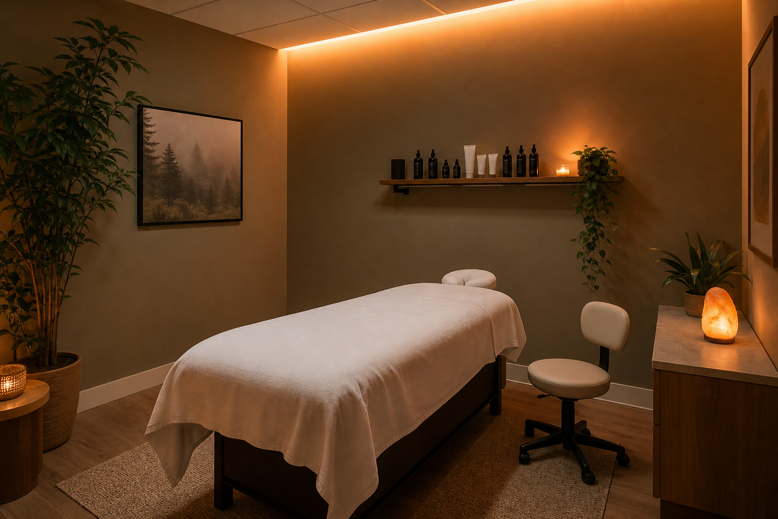 Hot Stone Set, Massageöle und Kompressenwärmer als Behandlungszubehör im Massagestudio