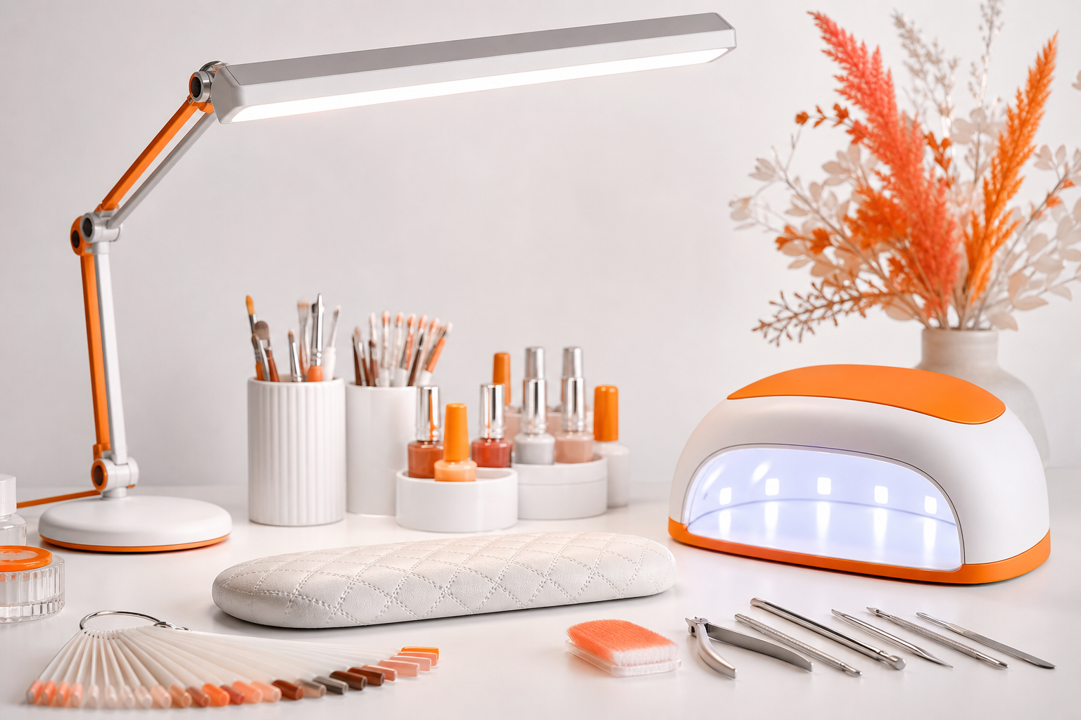 Nageltisch mit ergonomischem Arbeitshocker für das Nagelstudio