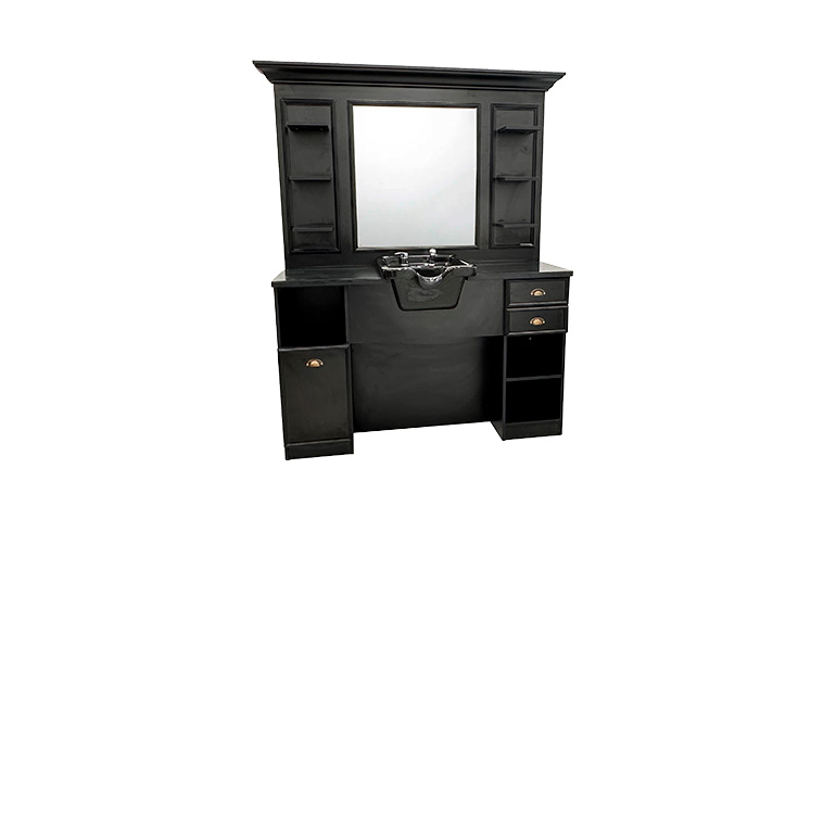 BANSA - Styling Einheit & Arbeitsplatz Vintage Friseur - Holz, Spiegel, Waschbecken, Stauraum