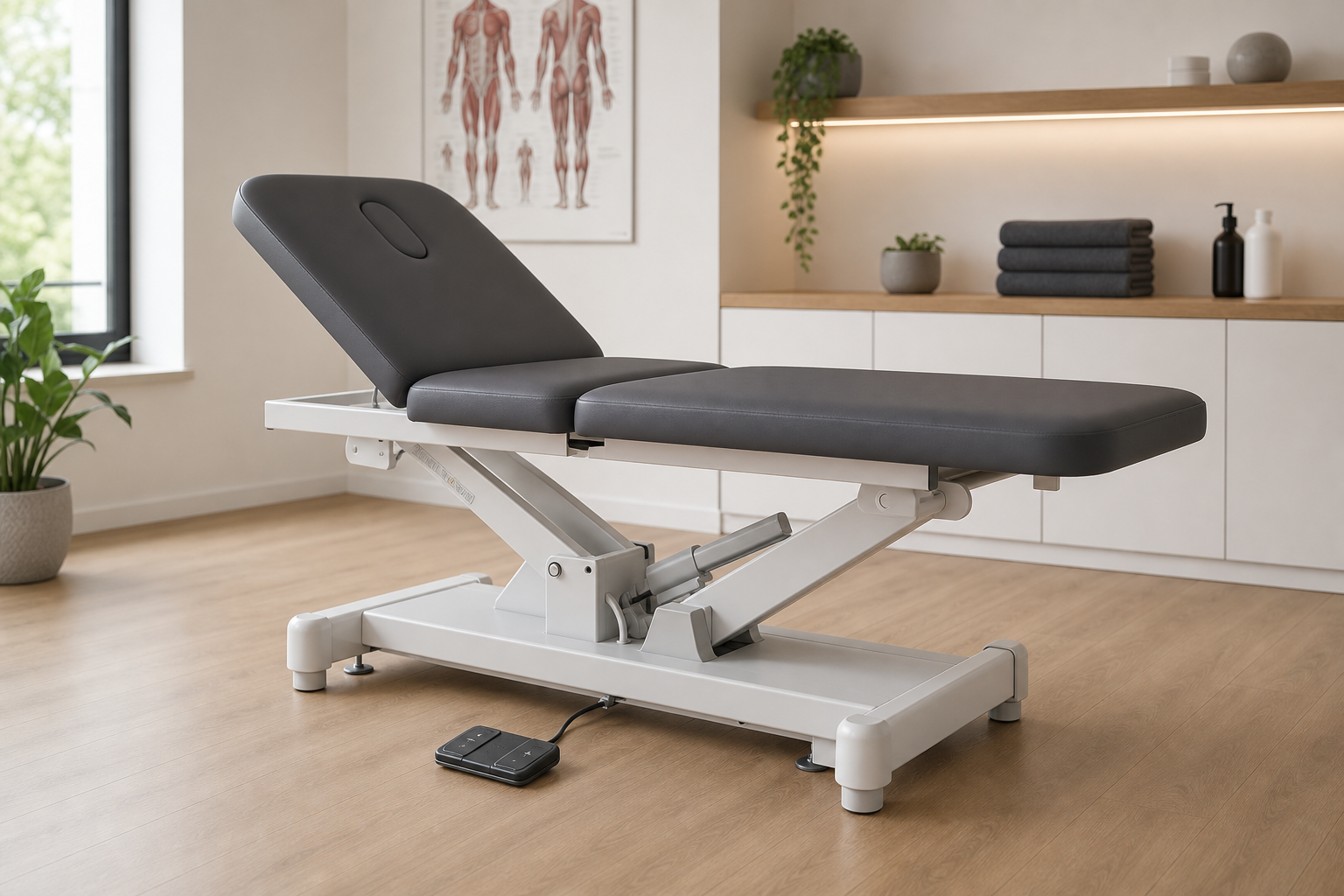 Elektrisch höhenverstellbare Therapieliege für den Einsatz in der Physiotherapiepraxis