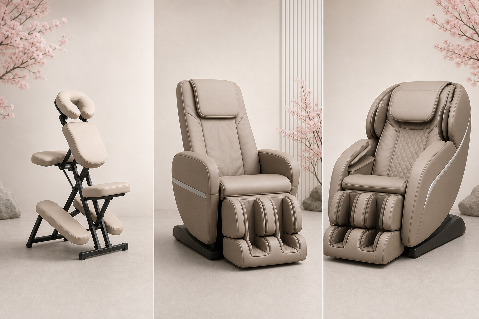 Sakura Massagestuhl Modellübersicht drei Varianten Klappsessel bis Komfort-Massagesessel professionell