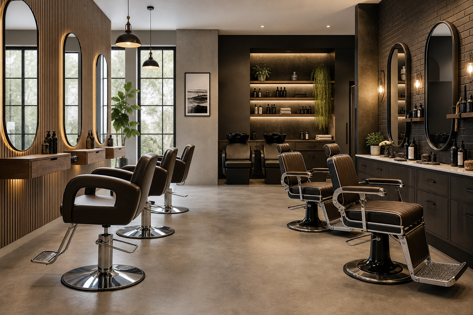 Friseurstühle und Barberstühle von SOLENI in den Linien Classic und MUDI