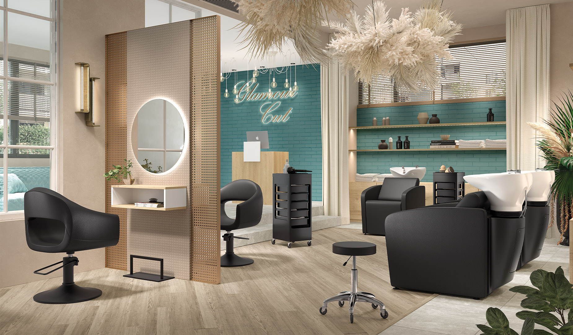 Inspire Hair Salon – Friseursalon mit Grüntönen und Edelholzoptik
