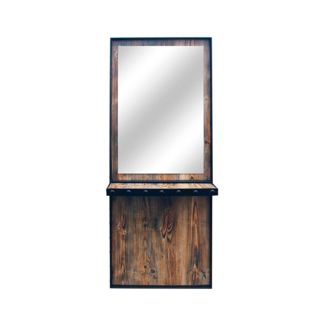 Flesso Styling Unit – Rustikaler Frisierplatz mit Spiegel und Metallstruktur
